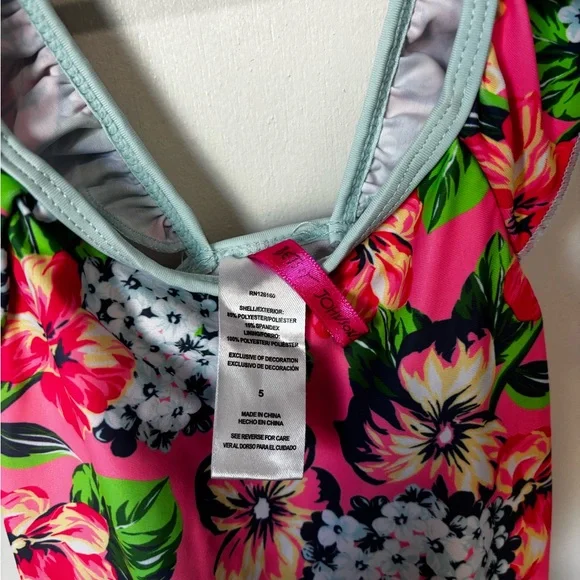 Betsey Johnson Pink Floral Kids Swim One Piece - Picture 3 of 4